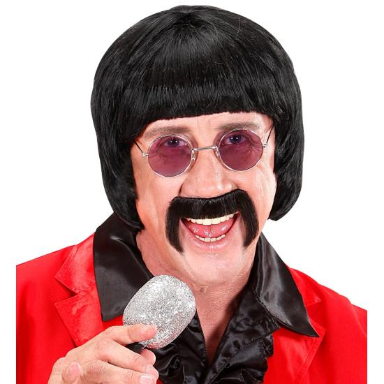 Peluca y Bigote Músico años 70 Negra Peluca y Bigote Músico años 70 Negra