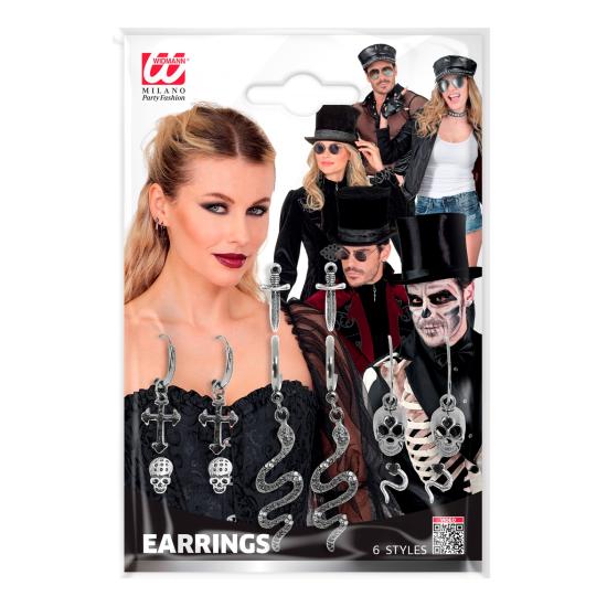 Pendientes Surtidos 6 Modelos – Calaveras, Cruces, Serpientes y Dagas Pendientes Surtidos 6 Modelos – Calaveras, Cruces, Serpientes y Dagas