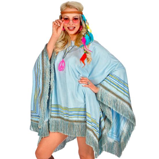 Poncho de Ante Azul con Flecos – Disfraz de India o Hippie Mujer Poncho de Ante Azul con Flecos – Disfraz de India o Hippie Mujer