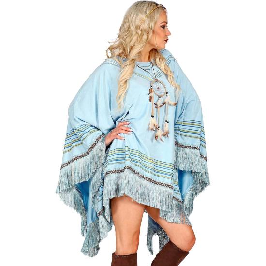 Poncho de Ante Azul con Flecos – Disfraz de India o Hippie Mujer Poncho de Ante Azul con Flecos – Disfraz de India o Hippie Mujer