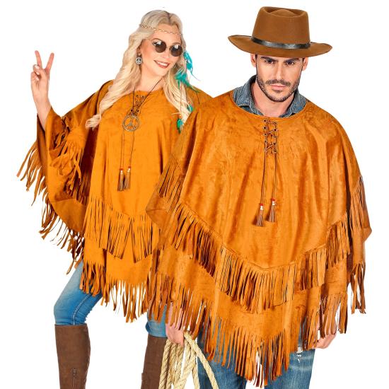 Poncho de Ante con Flecos – Disfraz Adulto Hippie, Indio, Reggae y Vaquero Poncho de Ante con Flecos – Disfraz Adulto Hippie, Indio, Reggae y Vaquero