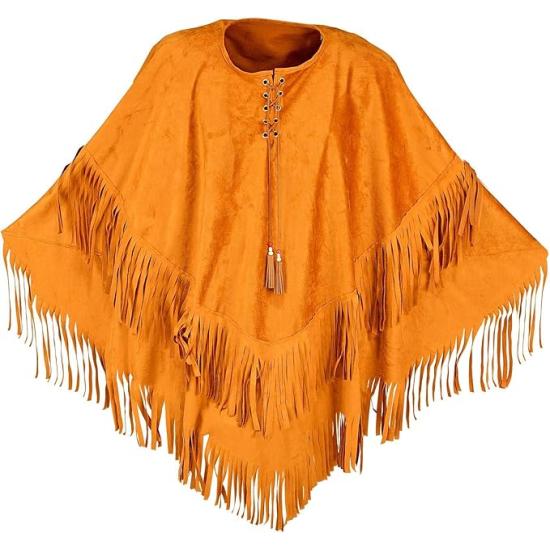 Poncho de Ante con Flecos – Disfraz Adulto Hippie, Indio, Reggae y Vaquero Poncho de Ante con Flecos – Disfraz Adulto Hippie, Indio, Reggae y Vaquero