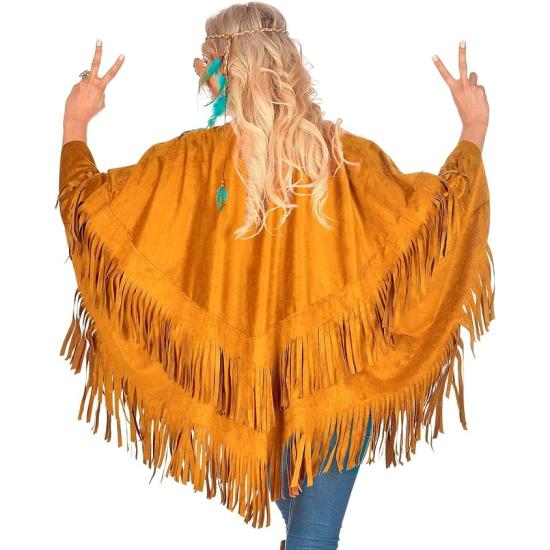 Poncho de Ante con Flecos – Disfraz Adulto Hippie, Indio, Reggae y Vaquero Poncho de Ante con Flecos – Disfraz Adulto Hippie, Indio, Reggae y Vaquero