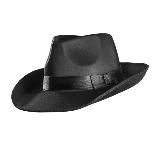 Sombrero de Gánster de Raso de color Negro para Adulto Sombrero de Gánster de Raso de color Negro para Adulto
