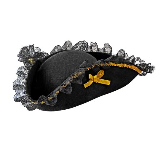 Sombrero Pirata Negro con puntilla adorno Sombrero Pirata Negro con puntilla adorno