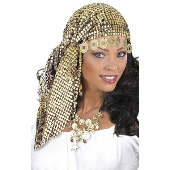 Tocado de zíngara con lentejuelas y monedas Tocado de zíngara con lentejuelas y monedas