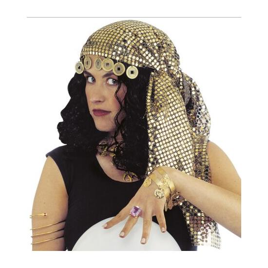 Tocado de zíngara con lentejuelas y monedas Tocado de zíngara con lentejuelas y monedas